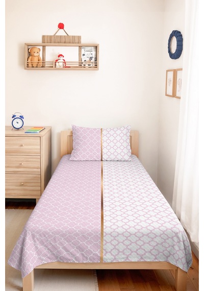 Pudra Geometrik Genç Odası Tek Kişilik Pike Takımı - Beyaz Modern 160x220 Cm Kapitone Yatak Örtüsü Kadife Duman Kokusu