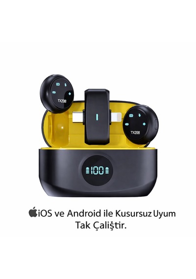 Kablosuz Yaka Mikrofonu Android Ve Apple Uyumlu iOS Alıcılı, Gürültü Azaltmalı Mikrofon Seti Tak Çalıştır 2'li