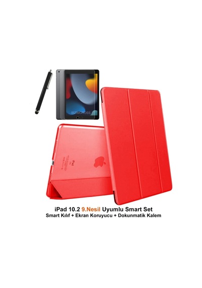 Apple Ipad 9.nesil Uyumlu 10.2 Smart Tablet Kılıfı Ekran Koruyucu Dokunmatik Kalem 10.2 Inç Arka Kapak
