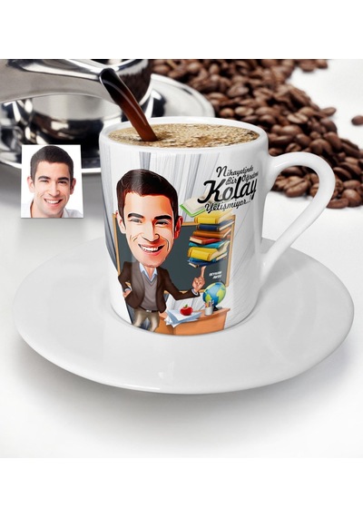 Kişiye Özel Bay Öğretmen Karikatür Türk Kahvesi Fincanı - 2