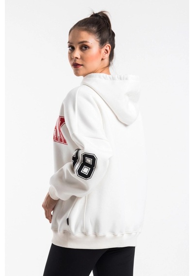 Caya Kadın Ekru Renk Baskı Detaylı Oversize Sweatshirt Cy84191 Beyaz Beyaz
