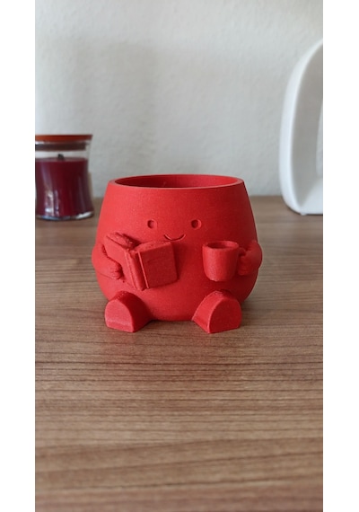 Buradabulabilirsin 3d Baskı Kitap Okuyan Saksı - Kupa Tutan Sevimli Saksı-kırmızı Bbz