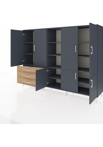 Hyperion Dolap 11 Raflı 3 Çekmeceli 7 Kapaklı 220x44x163 Antrasit Antrasit-antrasit/çam