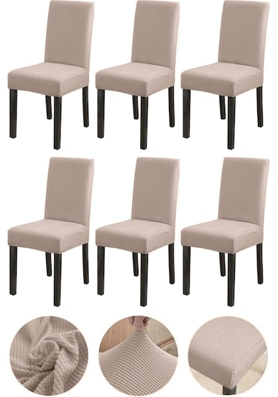 Bambu Nano Kumaş Likralı Yıkanabilir 6'lı Sandalye Kılıfı Lastikli Sandalye Örtüsü 6 Adet - Vizon