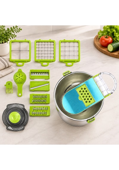 Hazneli 9-in-1 Çok Fonksiyonlu Sebze Dilimleyici Ve Doğrayıcı yeşil