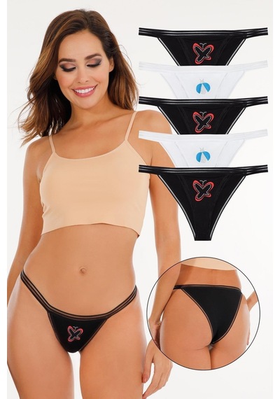 Sensu Kadın Pamuklu Taş Baskılı 5'li Slip Külot Set - Kts3043 Karışık
