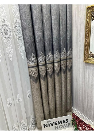 Lexroo Titus Fj632145 V-2548 Toprak 1/3 Sık Pileli Fon Perde Apm Çok Renkli