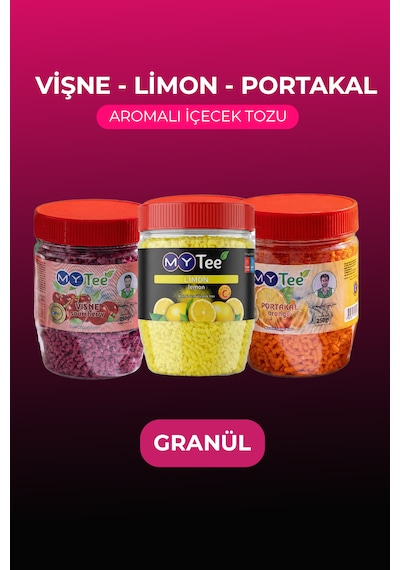 Mytee 3'lü Limon - Portakal - Vişne Aromalı Granül İçecek Tozu 3 X 250gr 750 G