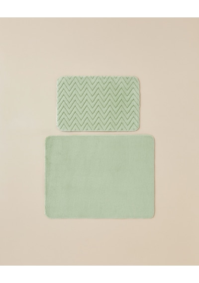 Zigzag Line Kaydırmaz Taban Banyo Paspası Seti 60x100 Cm + 50x60 Cm Yeşil