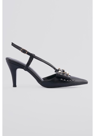 Kadın Stiletto Sivri Burun Fiyonk Ve Zımba Detaylı Arkası Açık Topuklu Ayakkabı Rovena Siyah Siyah Kadın Stiletto Sivri Burun Fiyonk Ve Zımba Detaylı Arkası Açık Topuklu Ayakkabı Rovena Siyah Siyah