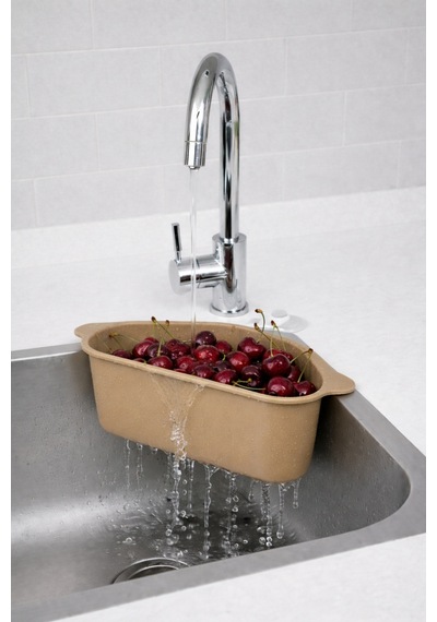 Vantuzlu Üçgen Lavabo Süzgeci Mutfak Evye Köşe Süzgeci Bej Plastik Diğer