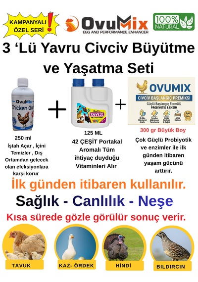 Yavru Civciv Büyütme Ve Yaşatma Seti - Civciv Vitamini, Probiyotik Ve İç Temizleyici Takviye Seti