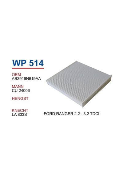 Wunder Ford Ranger 2 2 Ve 3 2 Tdcı Polen Filtresi Oem No:ab3919n619aa
