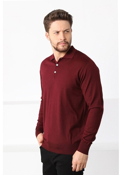 Ferraro Bordo Polo Yaka Superfine Erkek Triko Kazak Bordo
