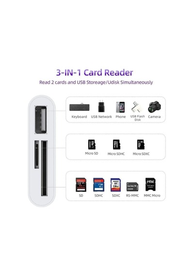 3252 Usb Type C To Sd Microsd Tf Kart Okuyucu Usb 3in1 Çevirici Dönüştürücü Adaptör