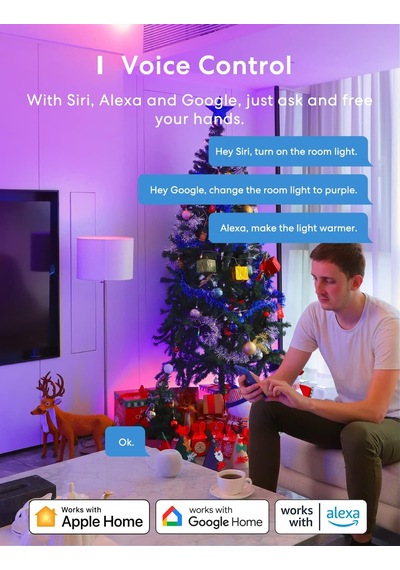Meross Akıllı Wi-fi Ampul, Apple Homekit İle Çalışır, Wifi Lamba, Led, Çok Renkli, Kısılabilir Ampul, Siri, Alexa, Google Home Ve Smartthings İle Uyumlu, E27 Sıcak Beyaz Diğer
