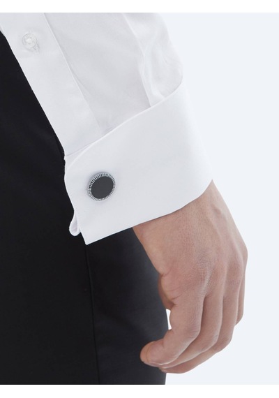 Kip Beyaz Düz Slim Fit Duble Manşet Smokin Gömlek
