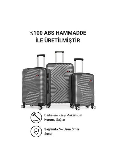 G&d Polo Suitcase Abs 3'lü Koyu Gri Lüx Valiz Seyahat Seti 600.02-set Koyu Gri