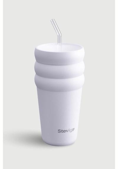 Stevig 3 Bubble Two-cap Straw Tumbler Çelik Termos 600 Ml Lilac Hint St-245 Lila