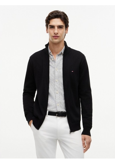 Tommy Hilfiger Essentıal Cotton Zıp Thru Erkek Siyah Kazak - Mw0mw36517