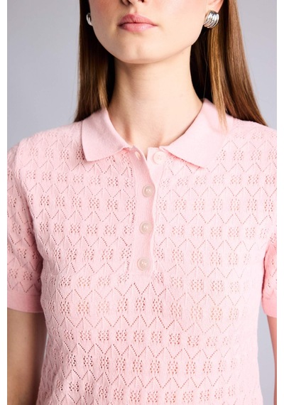 Defacto Regular Fıt Polo Yaka Dantelli Tişört H7297ax26sppn1 Pembe-pn1