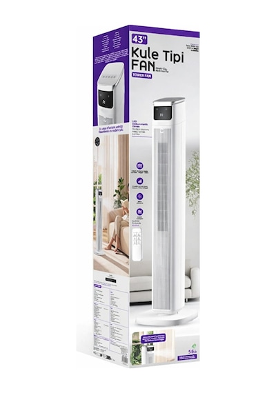 45w Akıllı Kule Fan Vantilatör 3 Kademeli Uzaktan Kumandalı Led Dokunmatik 43 İnç