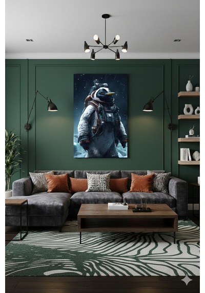 Astronot İmparator Penguen Uzay Görevi Bilim Kurgu Kar Fırtınası Konsept Sanat Cam Tablo