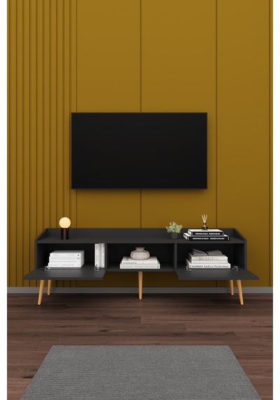 Asra Trend Tv Ünitesi Tv Sehpası T-28 %100 MDF Ayaklı Modern Medya Ünitesi Antrasit