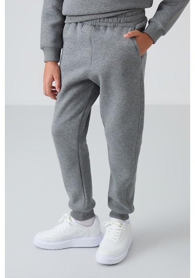 Tommylife Gri Melanj Pamuklu Kalın İçi Tüylü Yumuşak Dokulu Standart Fit Nakışlı Erkek Çocuk Eşofman Takım - Gri Melanj