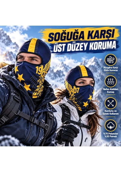Ulupazarlama Taraftar Maskesi Kışlık Unisex Termal Balaklava Boyunluk Nefes Alabilen Rüzgara Dayanıklı Sarı