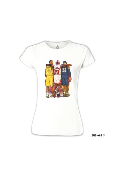 Basketball - Jordan & James & Bryant Beyaz Kadın Tshirt 001