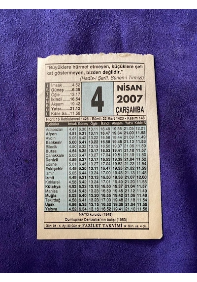 4 Nisan 2007 Takvim Yaprağı - Nostalji Koleksiyonluk Takvim Yaprağı