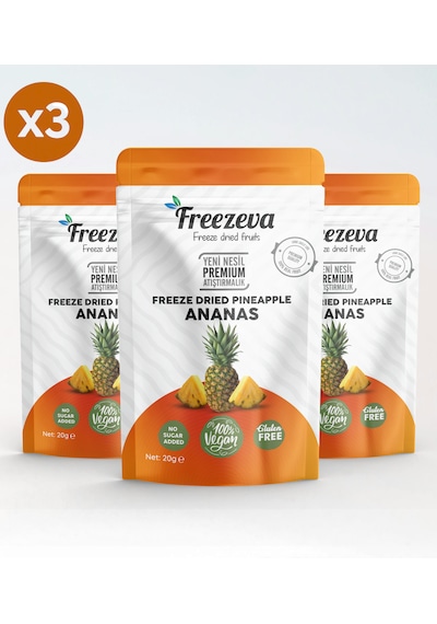 Freezeva 3'lü Paket Dondurularak Kurutulmuş Ananas Freeze Dried Ananas Freeze Dry Ananas Kurusu 3x20 Gr 20 G