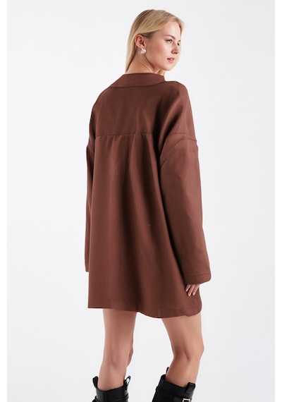 Armonika Kadın Açık Kahve Erkek Yaka Yanları Yırtmaçlı Oversize Ceket Arm-26k001009
