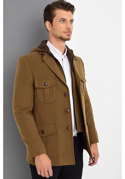 K7538 Dewberry Erkek Kaban-Düz Camel - Düz Camel
