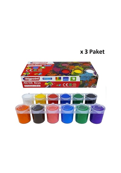 Bigpoint Akrilik Boya 12 Renk X 25 Ml X 3 Paket Diğer