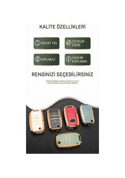 Kia Rio Picanto Sportege Ceed Optima Sorento Stinger Cerato Forte Tpu Anahtar Kılıfı Siyah Gold