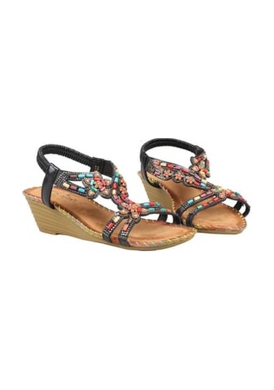 Guja 25y151-6 Kadın Taşlı Dolgu Topuklu Lastikli Comfort Sandalet Siyah Siyah Guja 25y151-6 Kadın Taşlı Dolgu Topuklu Lastikli Comfort Sandalet Siyah Siyah