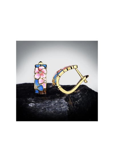 Glaze Blossom El Yapımı Emaye 925 Ayar Gümüş Özel Çiçekli Tasarım Kolye Küpe Seti Mavi - Yeşil