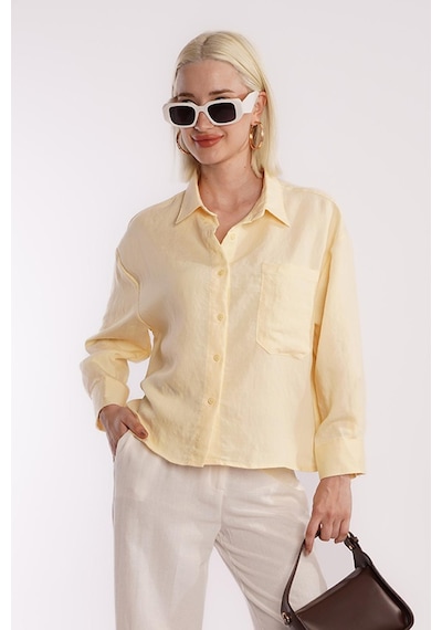Madmext Sarı Çizgili Oversize Kadın Gömlek Mg2093 Sarı