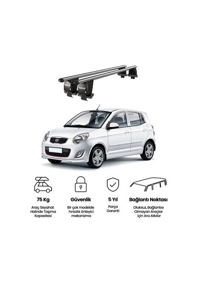 Royal Kia Picanto 2011-2017 Uyumlu Gri Kilitli Ara Atkı Port Bagaj Tavan Barı