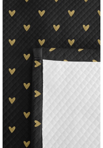 Siyah Kalpler Minimal Genç Odası Tek Kişilik Pike Takımı - Altın 160x220 Cm Kapitone Yatak Örtüsü Siyah