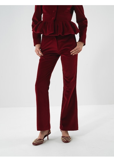 Xint Bordo Lüks Dokulu Soft Kadife Regular Fit Pantolon 201297