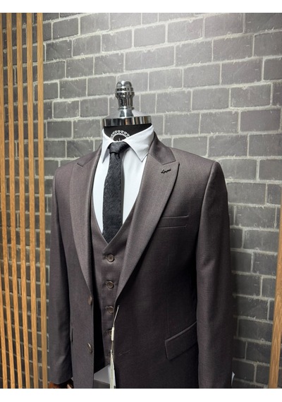 Dupont Classics Erkek Slim Fit 6 Drop Sivri Yaka Yelekli Filafil Çift Yırtmaç Takım Elbise Koyu Kahverengi Dupont Classics Erkek Slim Fit 6 Drop Sivri Yaka Yelekli Filafil Çift Yırtmaç Takım Elbise Koyu Kahverengi