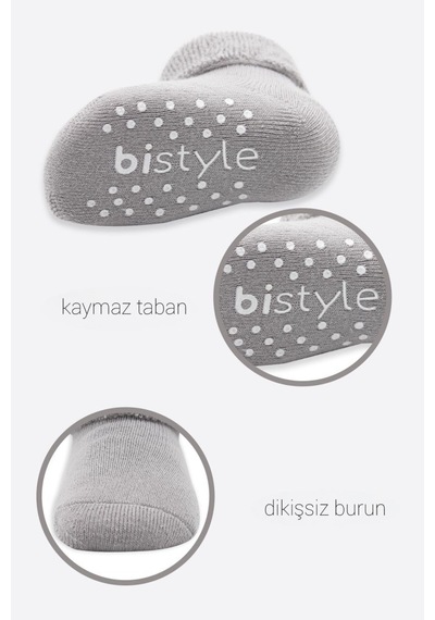 Akıllı Bayi 2'li Çemberli Kaymaz Havlu Soket Çorap 10503 İndigo Gri renkli