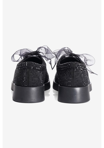 Mubiano Kadın Süet Loafer Oxford Taşlı Tül Bağcıklı Pera Siyah
