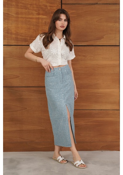 Verymoda Pullu Kot Etek F1707 Mavi Dsn1