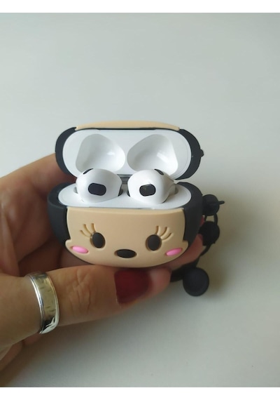 Apple Uyumlu iPhone 1/2. Nesil  Koruyucu Bluetooth Kulaklık Kılıfı Minnie Mouse Figürlü Siyah Airpods 1/2. Nesil