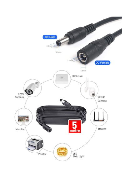 Concord Power Uzatma Kablosu 5 Metre Awg23 Erkek/dişi