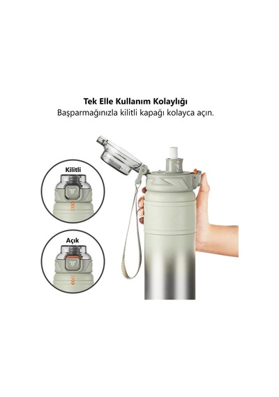 Tkk Çelik Termos Matara 900 Ml Gri Yeşil